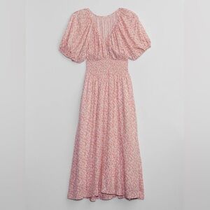 GAP Pink Floral Puff Sleeve Maxi Dress